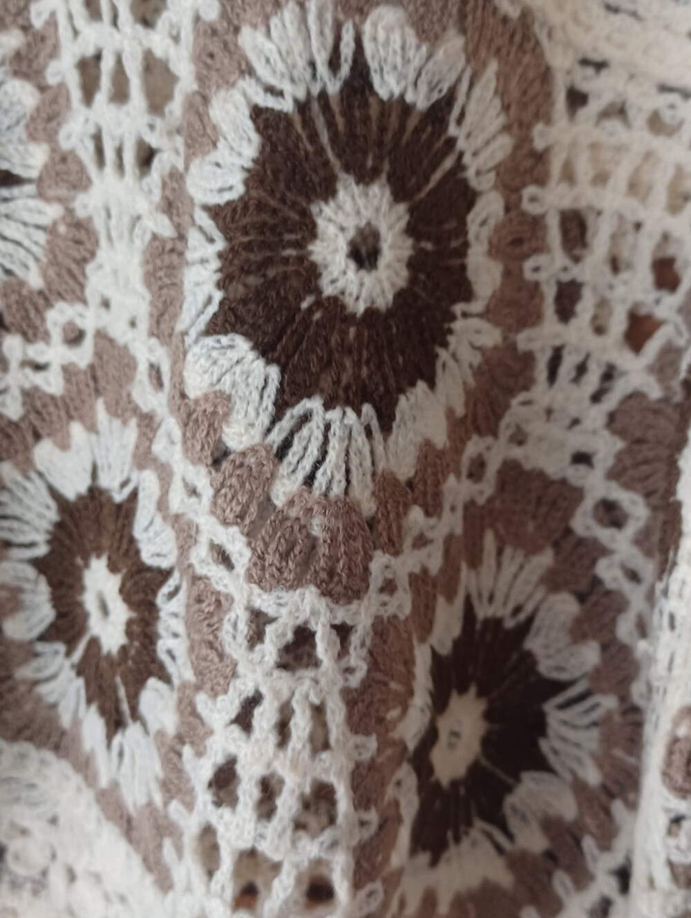Crochet Floral Knit Long-Sleeve Top - Cream & Brown - Picture 5 of 8